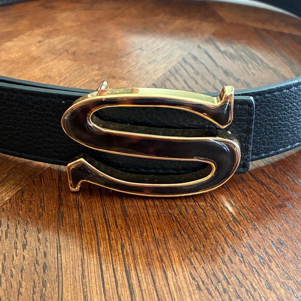 Vintage Tortoise Shell "S" Buckle Belt With 34" Black Belt Preppy Regency